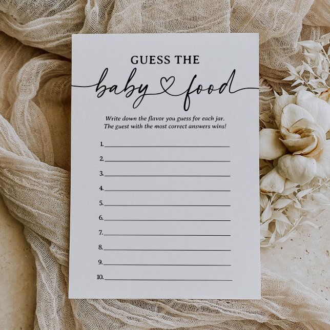 Modern Script Baby Shower Guess The Baby Food Card (Creator Uploaded)