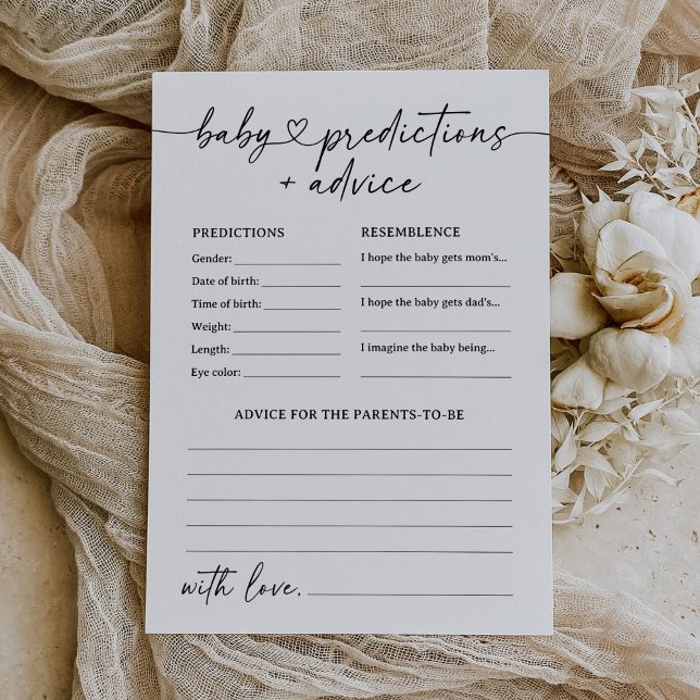 Modern Script Baby Shower Predictions and Advice Invitation (Creator Uploaded)