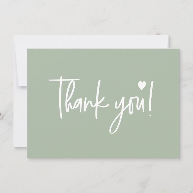 Modern script Baby Shower Sage Green  Thank You Card (Front)