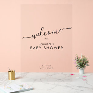 Modern Script Baby Shower Welcome Black Acrylic Sign