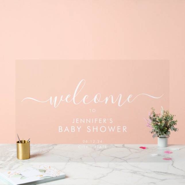 Modern Script Baby Shower Welcome White Acrylic Sign (Wedding)