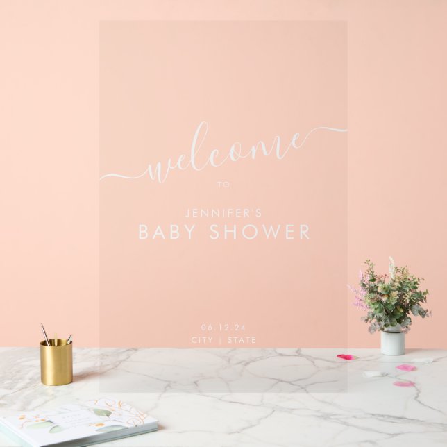 Modern Script Baby Shower Welcome White Acrylic Sign (Wedding)