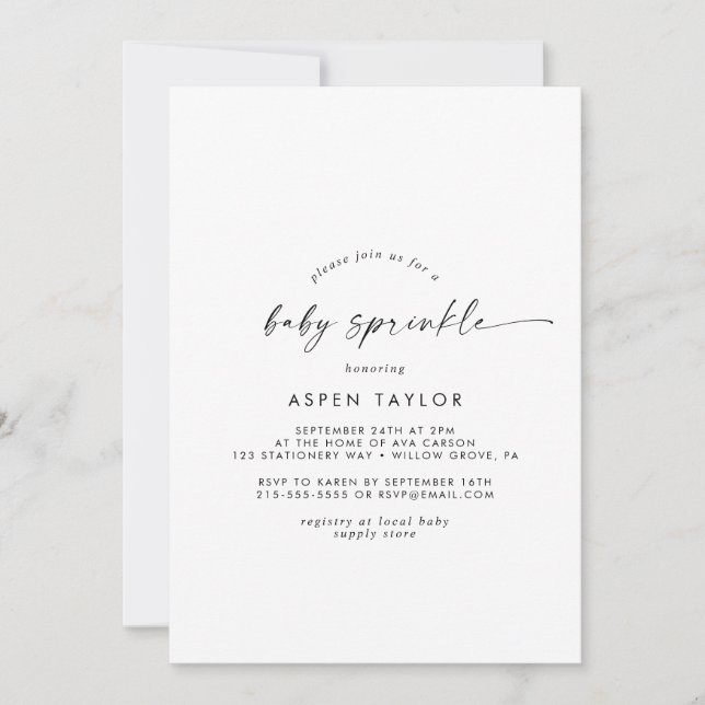 Modern Script Baby Sprinkle Invitation (Front)