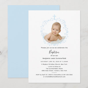 Modern Script Baptism Baby Photo Invitation