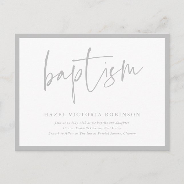 Modern Script  Baptism & Christening Invitation Postcard (Front)