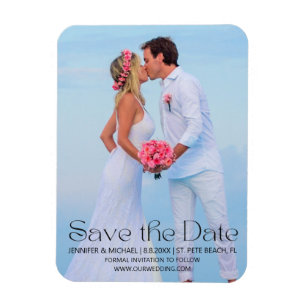 Modern Script Beach Photo Save the Date Magnet