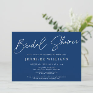 Modern Script Beautiful Navy Blue Bridal Shower Invitation
