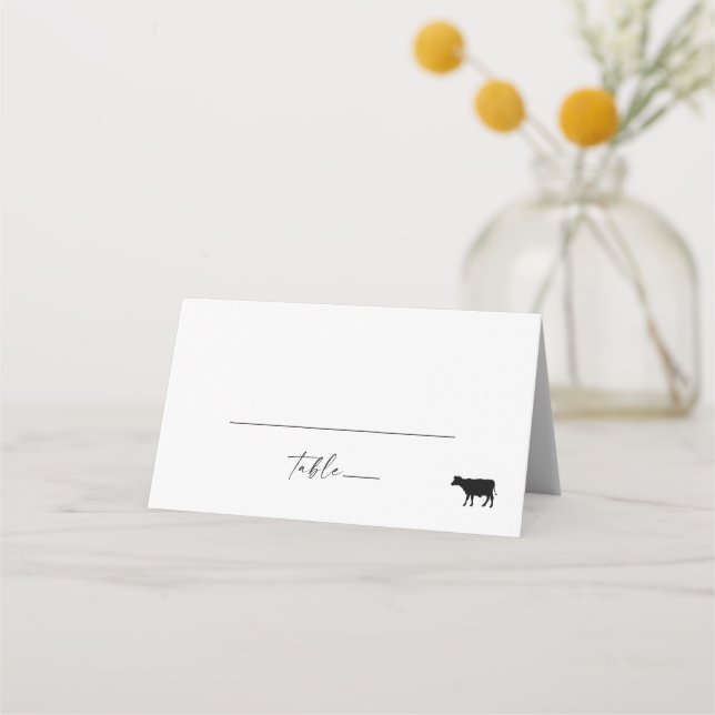 Modern Script Beef Meal Option Folded Wedding Place Card (Front)