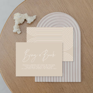 Modern script beige baby shower bring a book card