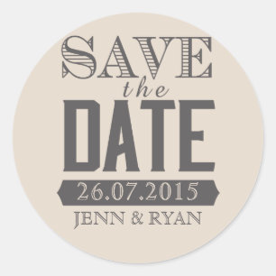 MODERN SCRIPT BEIGE & GREY SAVE THE DATE STICKERS