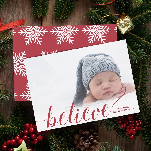 Modern Script Believe Photo Holiday Card (Modern Script Believe Photo Holiday Card)