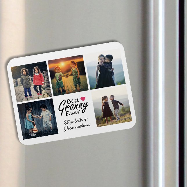 Modern Script Best Granny Ever Photo Collage Gift Magnet (Creator Uploaded)
