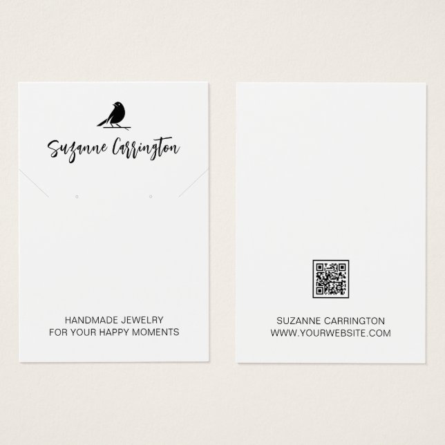 Modern Script Bird Logo. Jewellery Display Card (Front & Back)