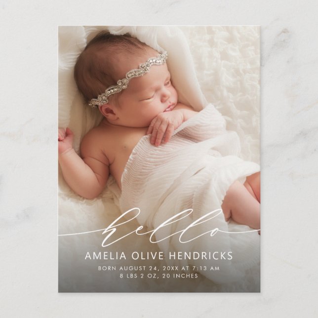Modern Script Birth Announcement Postcard (Front)