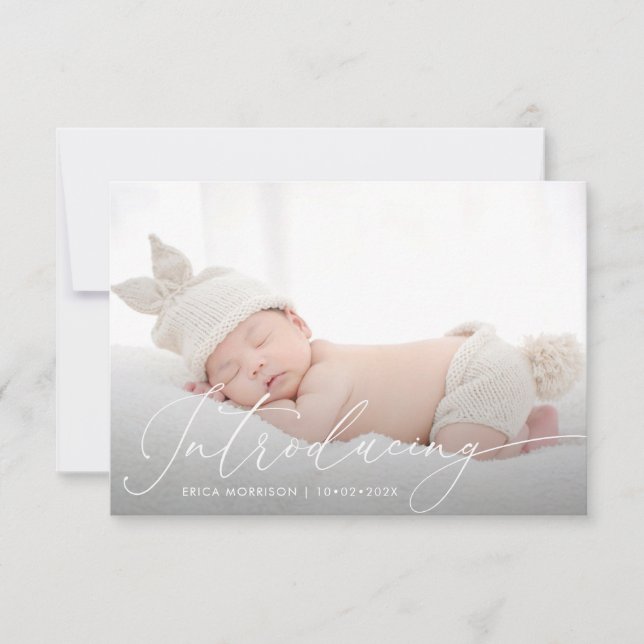 modern script birth announcement postcard (Front)