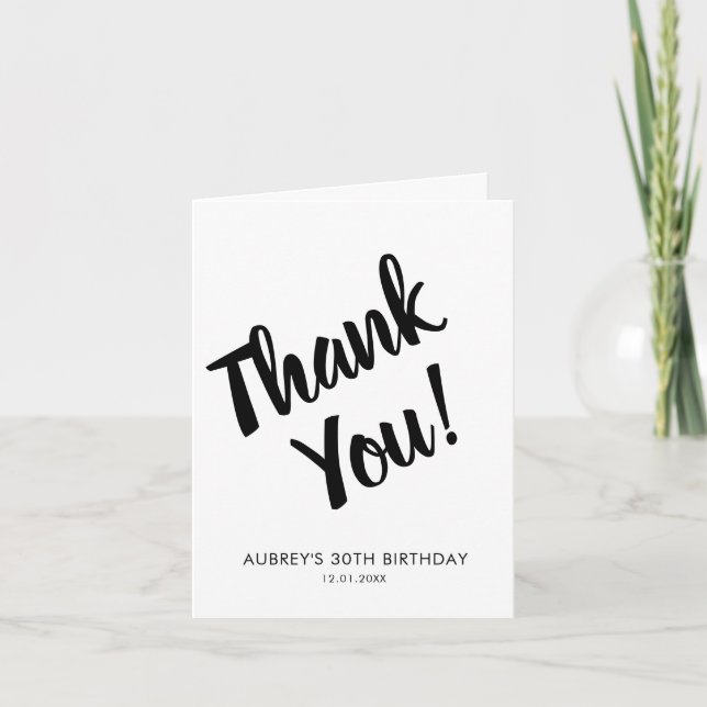 Modern Script Birthday Thank You Card (Front)