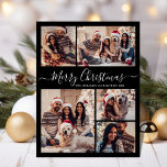 Modern Script Black 5 photo Collage Christmas  Postcard<br><div class="desc">Elegant, Modern Black and White 5 Photo Collage Holiday Christmas Family Photo Postcards. This festive, minimalist, whimsical five (5) photo holiday greeting card template features a pretty grid photo collage and says „Merry Christmas”! The „Merry Christmas” greeting text is written in a beautiful hand lettered swirly swash-tail white font script...</div>