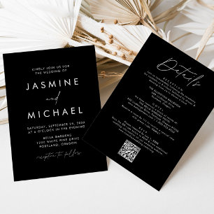 Modern Script Black All In One QR Code Wedding Invitation