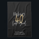 Modern script black and gold 40th birthday  tea towel<br><div class="desc">Modern script black and gold 40th birthday gift. Part of a elegant stylish collection.</div>