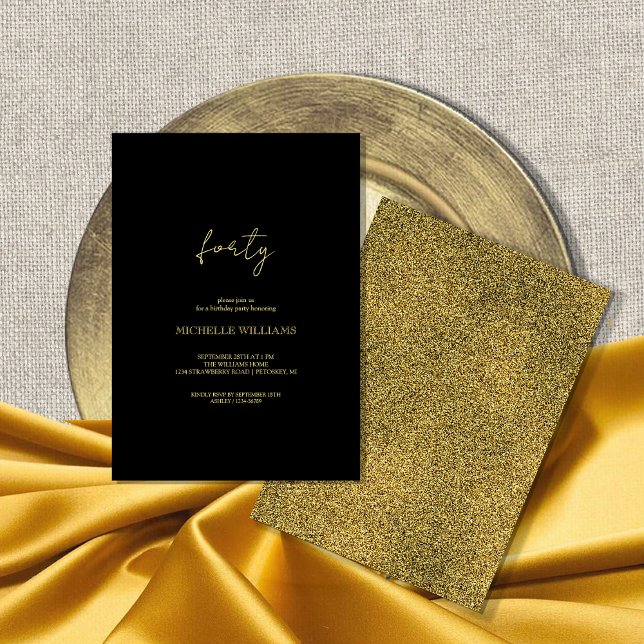 Modern Script Black And Gold Party Invitation (Creator Uploaded)