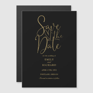 Modern Script Black And Gold Wedding Save The Date Magnetic Invitation