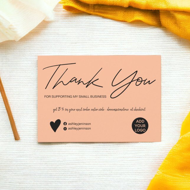Modern script black and peach order thank you card (Modern script black and peach order thank you)