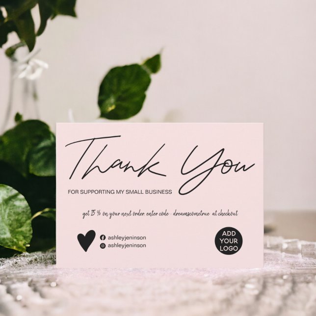 Modern script black and pink order thank you card (Modern script black and pink order thank you)