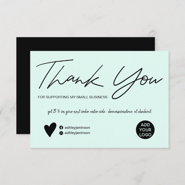 Modern script black and teal order thank you (Front/Back)