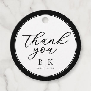 Modern Script Black and White Border Wedding Favour Tags