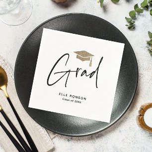Modern Script Black and White Graduation  Napkin