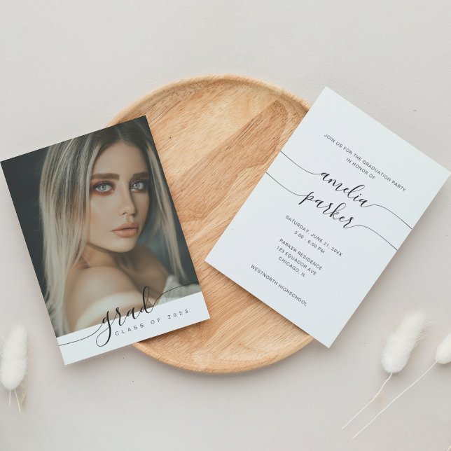 Modern Script Black And White Graduation Party Invitation (Creator Uploaded)