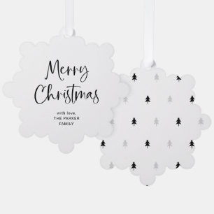 Modern Script   Black and White Merry Christmas Tree Decoration Card