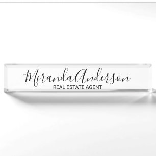 Modern Script Black and White Nameplate