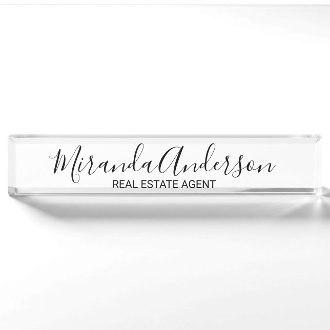 Modern Script Black and White Nameplate (Front)