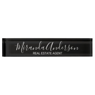 Modern Script Black and White Nameplate