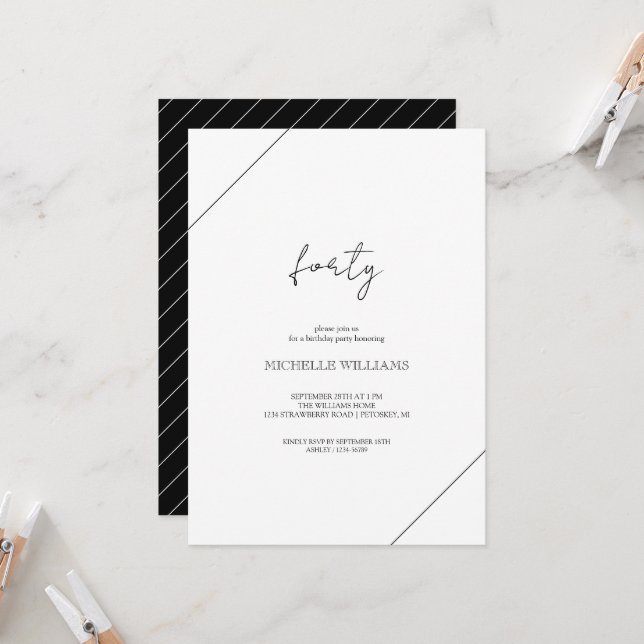 Modern Script Black And White Party Invitation (Front/Back In Situ)