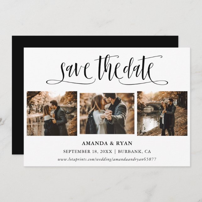 Modern Script Black and White Photo Save The Date (Front/Back)