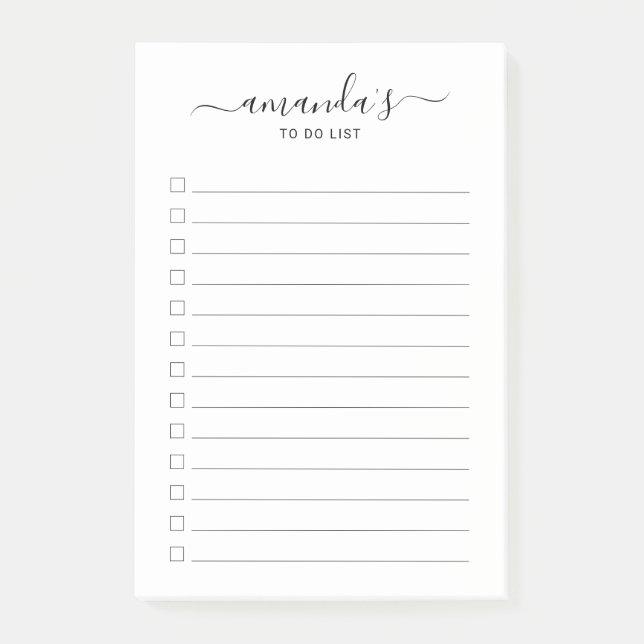 Modern Script Black and White To Do List Post-it N Notes (Front)