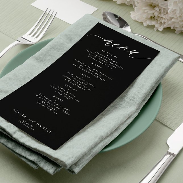 Modern script black and white wedding menu (Creator Uploaded)