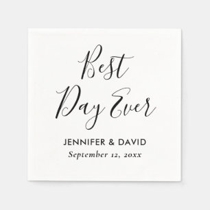 Modern Script Black and White Wedding Napkin