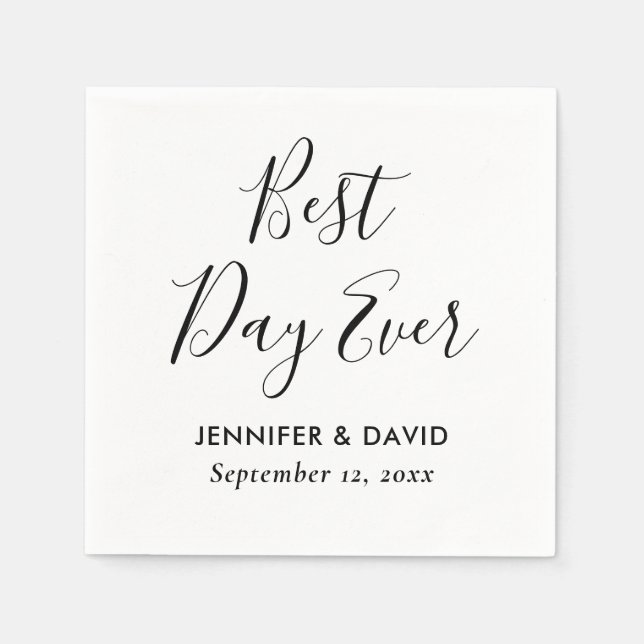 Modern Script Black and White Wedding Napkin (Front)
