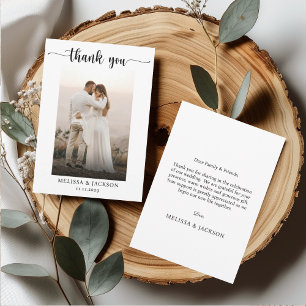 Modern Script Black and White Wedding Photo Thank You Card