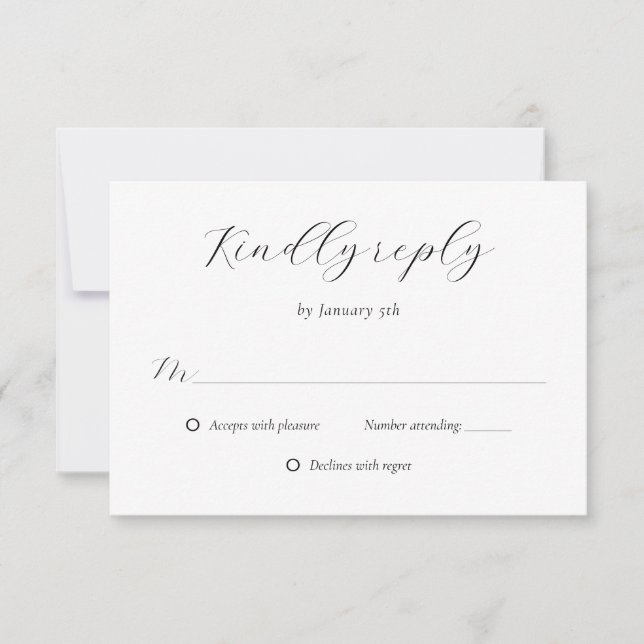 Modern Script Black and White Wedding RSVP Card (Front)