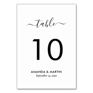Modern Script Black and White Wedding Table Number