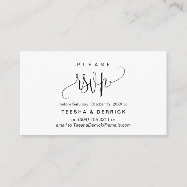Modern Script, Black font, Party Celebration  RSVP Enclosure Card (Front)
