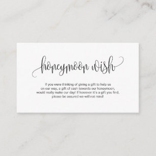 Modern script, Black font, Wedding Honeymoon Wish Enclosure Card
