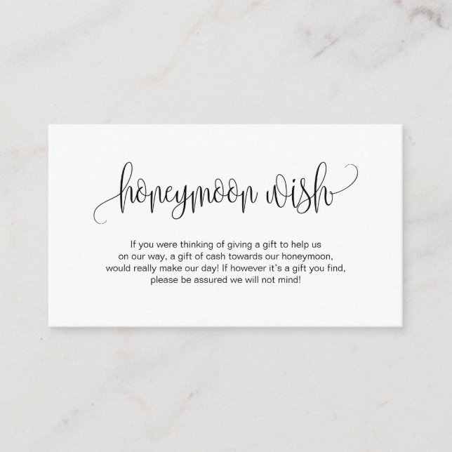 Modern script, Black font, Wedding Honeymoon Wish Enclosure Card (Front)
