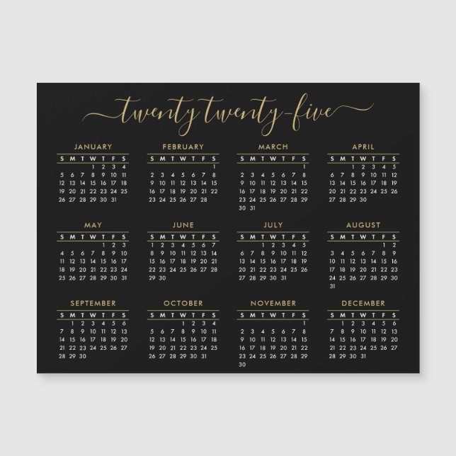 Modern Script Black Gold 2023 Calendar Magnet (Front)