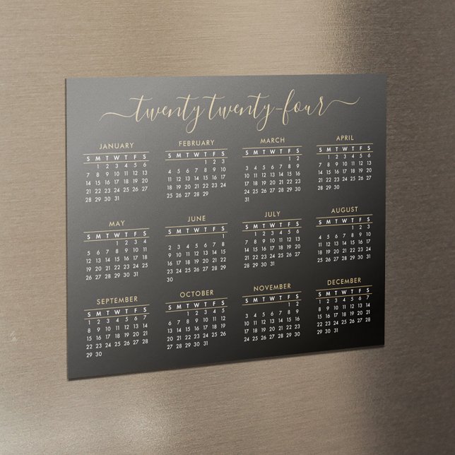 Modern Script Black Gold 2024 Calendar Magnet (Creator Uploaded)