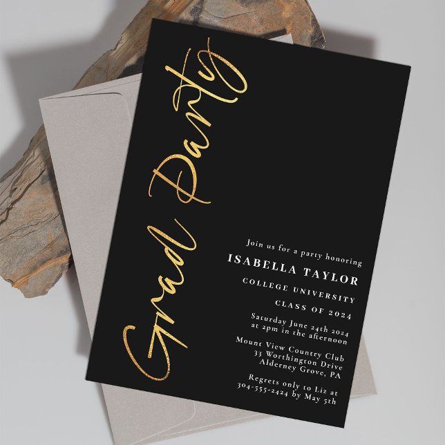 Modern Script Black Gold Graduation Party Invitation (Creator Uploaded)